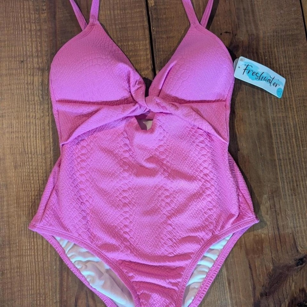 NWT Hot‎ Pink Freshwater One Piece Bathing Suit Small, Adjustable Straps